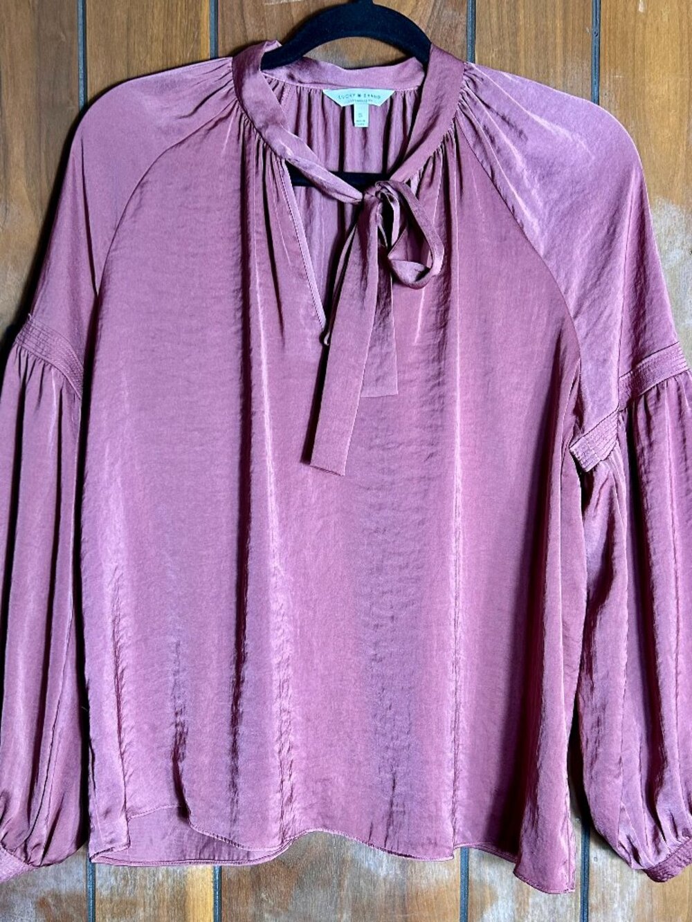 Lucky Brand Jenna Peasant Elegant Tie Neck Blouse Mauve Sz Small